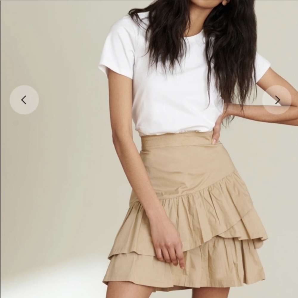 Veronica Beard Noha Flared Ruffle T-Shirt Dress Women Large Khaki Dress Dazzle 2